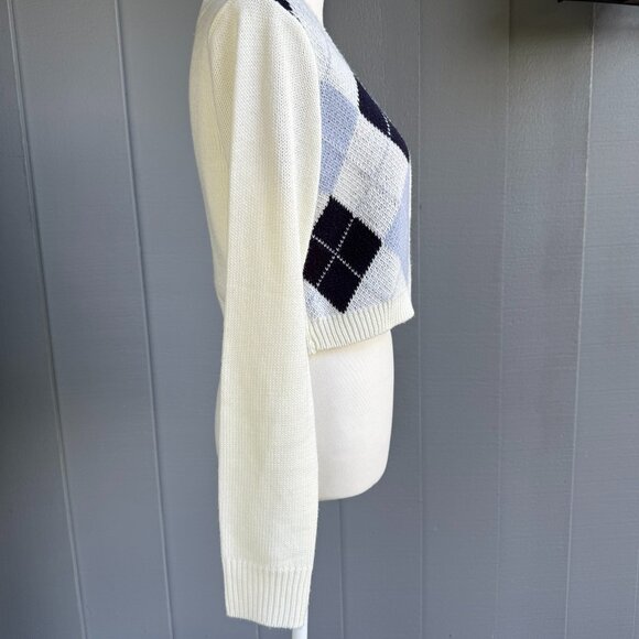 Full Tilt Long Sleeve Argyle Cardigan Cream, Light Blue and Dark Blue - Size M - Picture 7 of 7